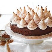 Hot Cocoa Brownie Cake with Coffee Marshmallow Frosting