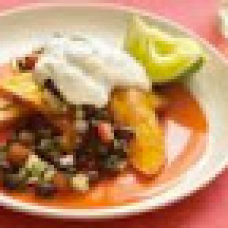 Veggies: Sweet Plantains with Black Bean Salsa and Lime Crema