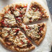 Three-Cheese Pizza with Caramelized Onions and Pimientos