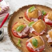 Tomato, Shaved Ham and Toasted Ravioli Stack