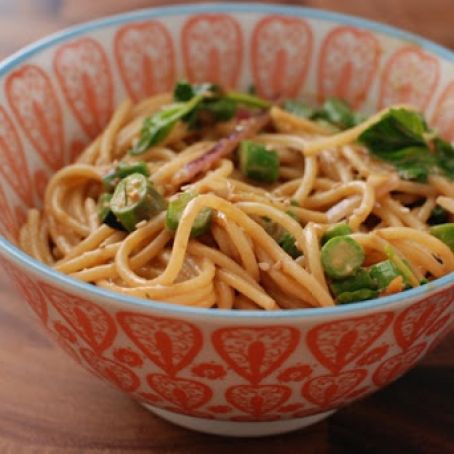 NOODLES****Udon noodles with Asparagus, Scallions and Hot and Sour Sauce