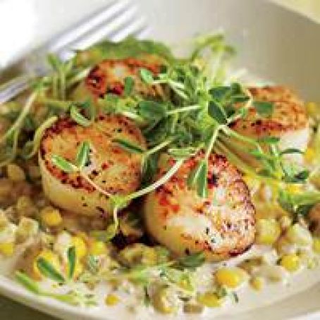 Sea Scallops with Creamed Corn and Tarragon