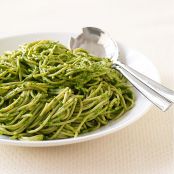 Spaghetti with Basil Pistachio Pesto