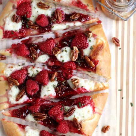 Raspberry Brie Dessert Pizza with Rosemary and Candied Pecans