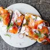 Flatbread with Smoked Trout, Radishes, and Herbs