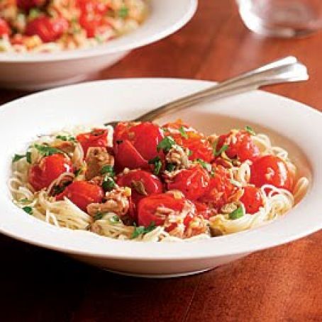 Angel Hair Pasta with Sautéed Cherry Tomatoes, Lemon & Tuna