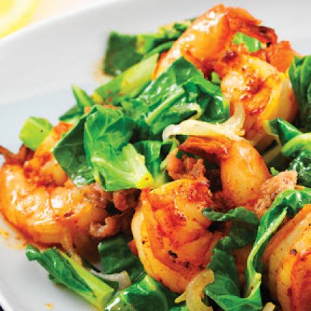 Collards with Turkey Sausage and Shrimp