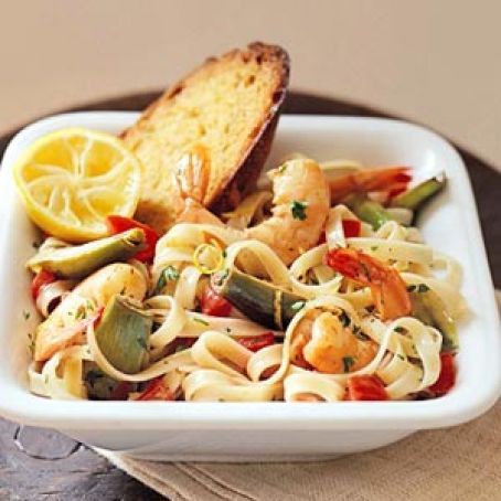 Fettuccine with Baby Artichokes and Shrimp - Recipe.com