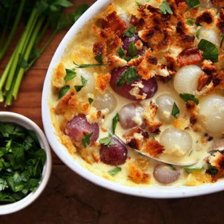 Creamed Red And White Pearl Onions With Bacon