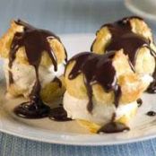Cream Puffs with Ice Cream and Hot Fudge Sauce
