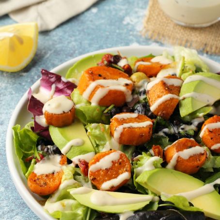 VEGAN SWEET POTATO SALAD WITH TAHINI DRESSING