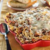 Mama’s Spaghetti Casserole with Baked Garlic Herb Bread