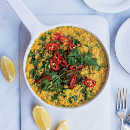 Red Lentil Dal with Coconut Milk and Kale