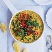 Red Lentil Dal with Coconut Milk and Kale