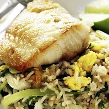 Thai-fried rice med hälleflundra