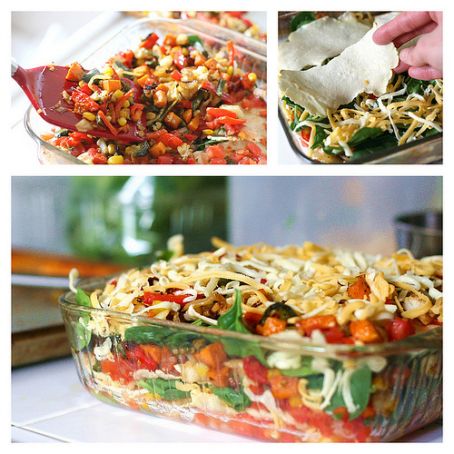 Stacked Roasted Vegetable Enchiladas