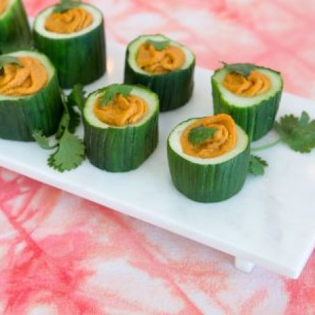 Roasted Red Pepper Hummus in Cucumber Cups