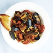 Steamed Mussels with Chorizo, Smoked Paprika, and Garlicky Croutons