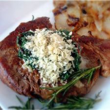 Tyler Florence's Pan Roasted Cowboy Ribeye with Creamed Swiss Chard