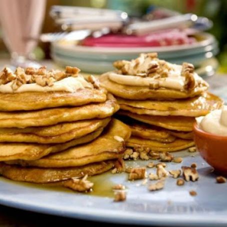 Carrot Cake Pancakes with Cream Cheese Maple Drizzle