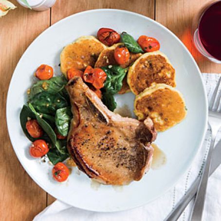 Honey-Glazed Pork Chops + Tomato Salad + Corn Cakes