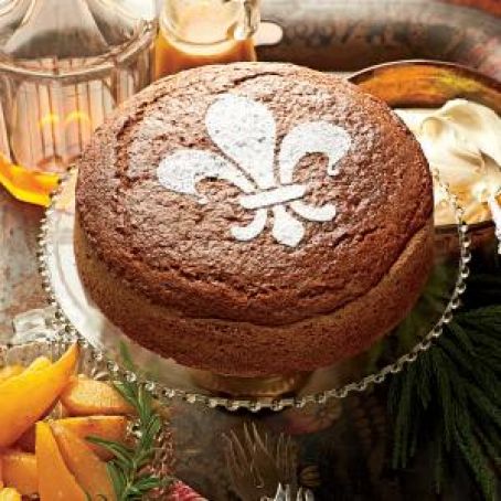 Acadian Syrup Cake with Roasted Pears and Caramel Sauce