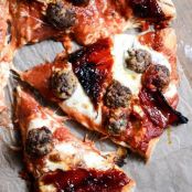 mini meatball pizza with fresh mozzarella + roasted red peppers