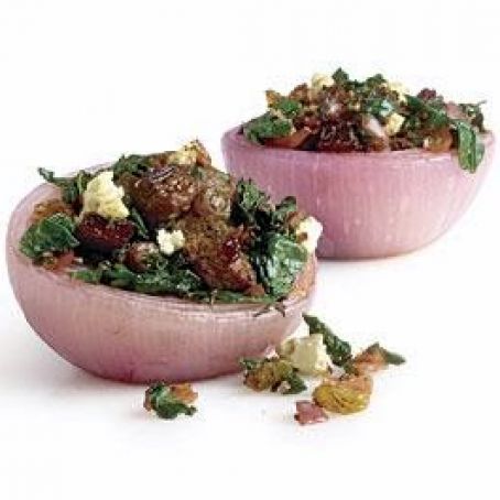 Red Onions Stuffed with Grilled Steak, Spinach, and Feta