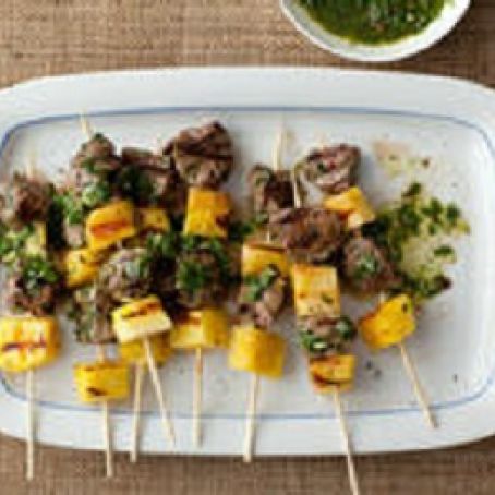 Beef Pops with Pineapple and Parsley Sauce
