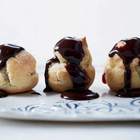 Salted-Caramel Cream Puffs with Warm Chocolate Sauce