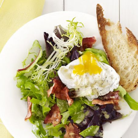 EGG*****Green Salad with Lardons, Mushrooms and Poached Egg - Mediterranean Fresh