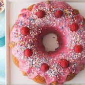Rainbow Chip Bundt with Fresh Raspberry Glaze