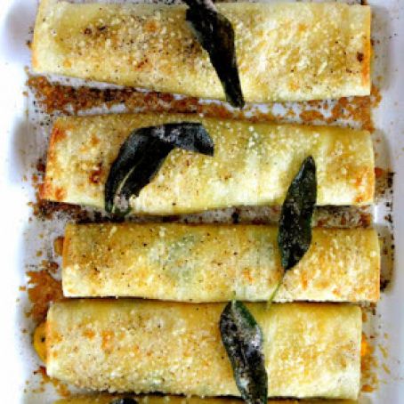 Butternut Squash Cannelloni with Ricotta and Kale in Lemon Sage Brown Butter Sauce