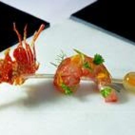 Prawn in Sashimi and Caramelized Prawn Head Pipette