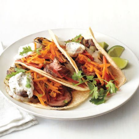 Carne Asada Tacos With Carrot-Pepper Slaw
