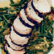 Grilled Pork Rib Roasts with Green Beans and Onions