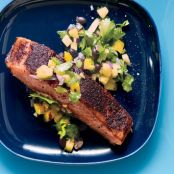JAMAICAN JERK SALMON AND MANGO PINEAPPLE SALSA