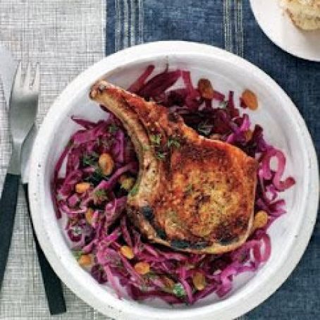 Spiced Pork Chops with Cabbage & Raisins