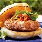 Mediterranean Burgers with Tomato-Caper Relish