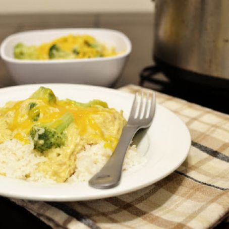 CREAMY CHICKEN AND BROCCOLI OVER RICE