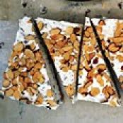 Stracciatella Tortoni Cake with Espresso Fudge Sauce