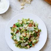 Warm Brussels Caesars with Bacon Ciabatta Croutons