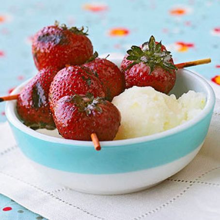 limoncello sorbet with grilled strawberries