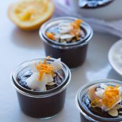 Orange Scented Chocolate Pots with Toasted Coconut & Almonds