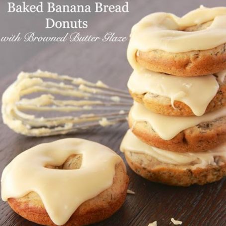 Baked Banana Bread Donuts with Browned Butter Glaze