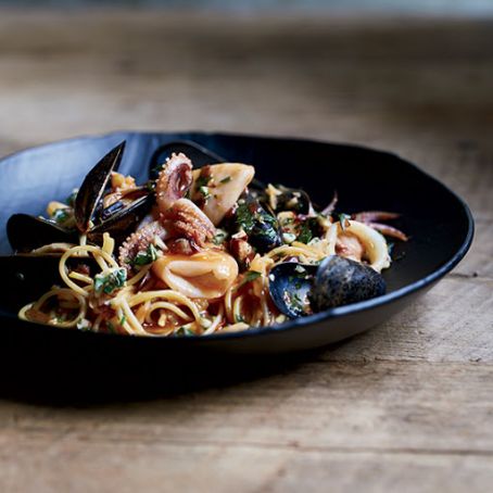 Spicy Fideos with Mussels and Calamari