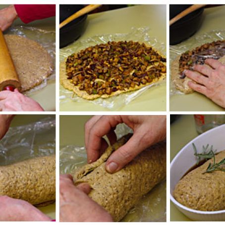 Seitan Stuffed with Walnuts, Dried Cranberries, and Mushrooms