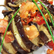 BABY EGGPLANT STUFFED WITH HUMMUS AND TOMATOES