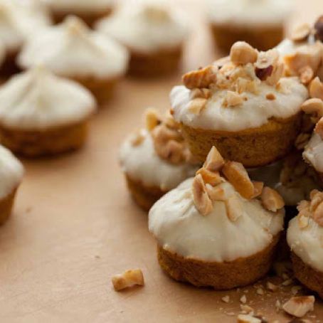 Low Carb White Chocolate Dipped Mini Hazelnut-Pumpkin Muffins