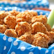 Baked Buffalo Popcorn Chicken with Creamy Honey Buffalo Dip